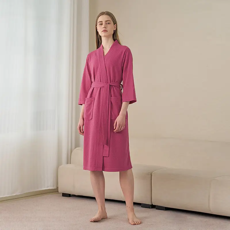 Women's Blue V-Neck Bathrobe Large Size Quick-Drying - Image 17