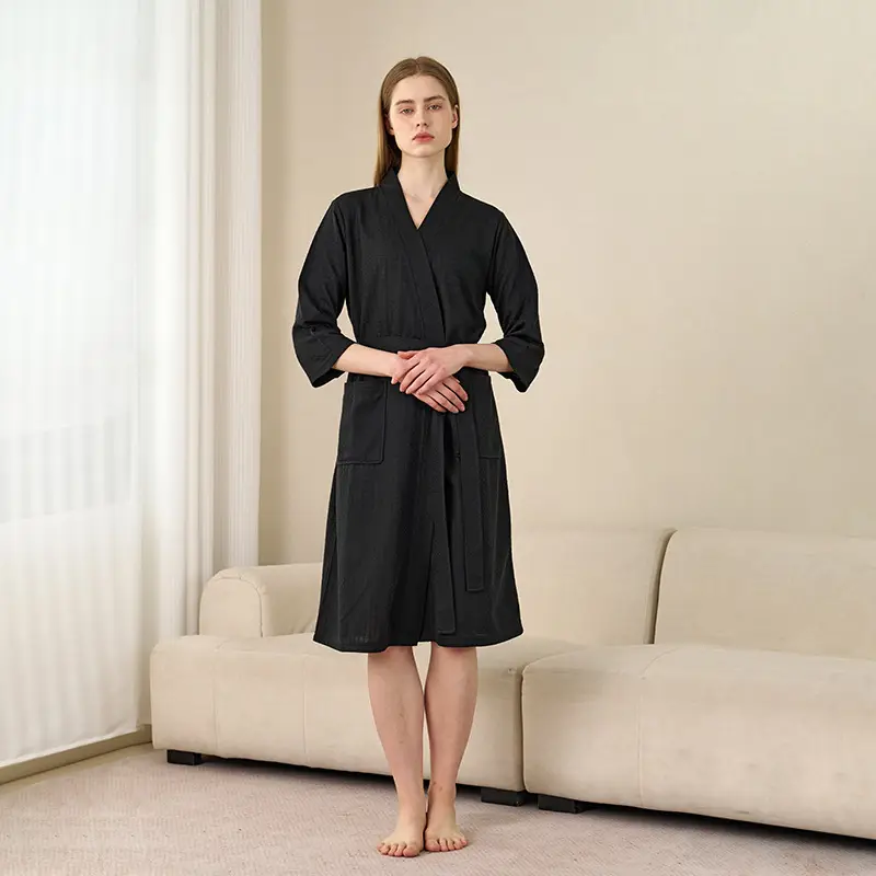 Women's Blue V-Neck Bathrobe Large Size Quick-Drying - Image 3