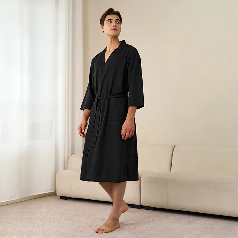 Women's Blue V-Neck Bathrobe Large Size Quick-Drying - Image 4