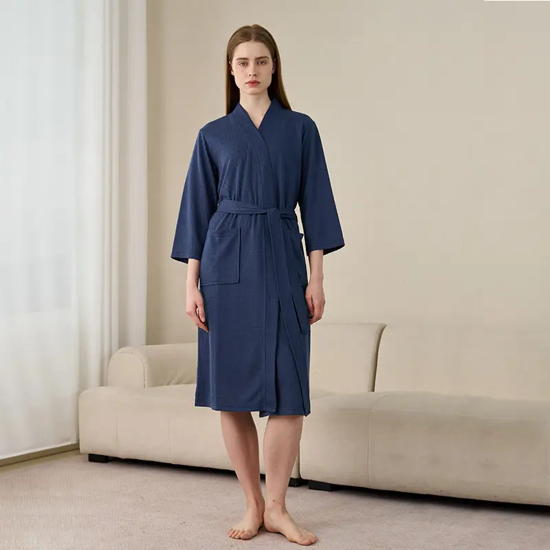 Women's Blue V-Neck Bathrobe Large Size Quick-Drying - Image 7