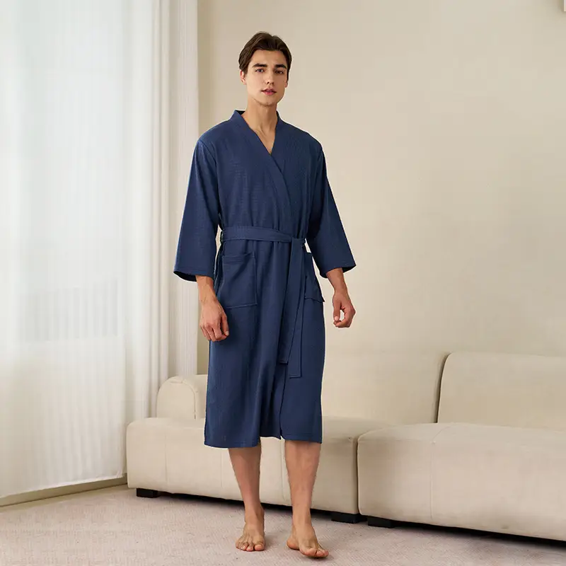 Women's Blue V-Neck Bathrobe Large Size Quick-Drying - Image 8