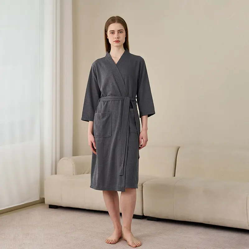 Women's Blue V-Neck Bathrobe Large Size Quick-Drying - Image 9