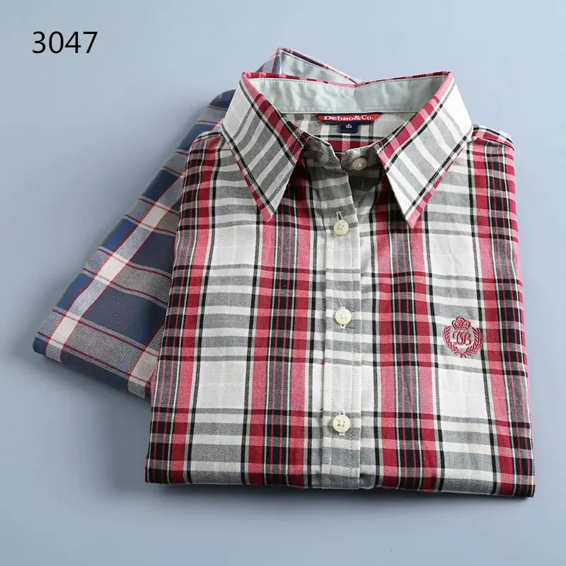 2023 Cotton Plaid Lapel Shirt Women's Easiest Fit - Image 25