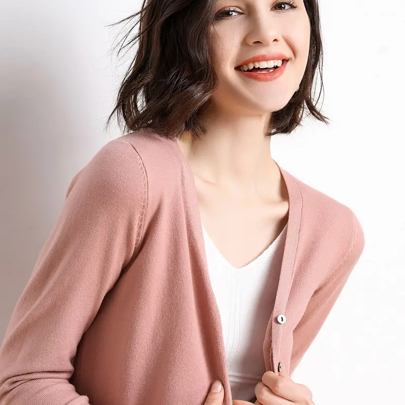 Women's Pink Knitted Cross-Border Cardigan Sweater Large - Image 12