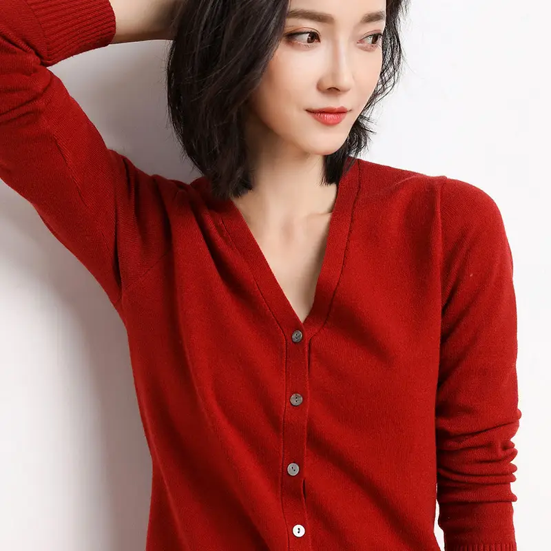 Women's Pink Knitted Cross-Border Cardigan Sweater Large - Image 2