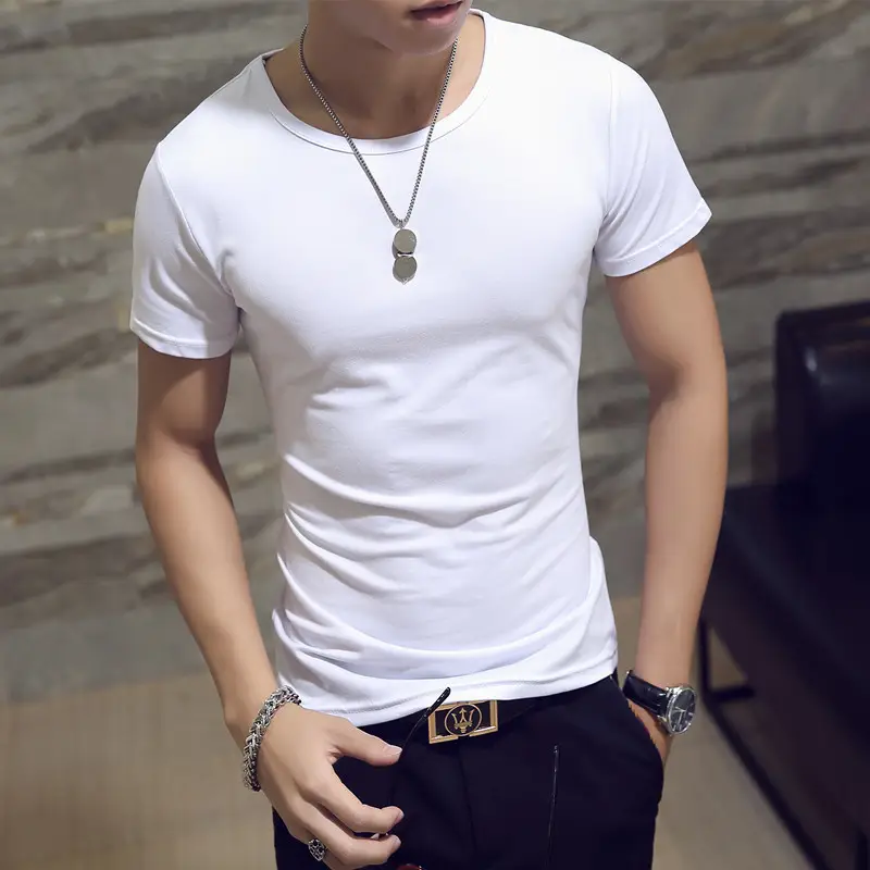 Men's White Cotton Round Neck T-Shirt - Image 23