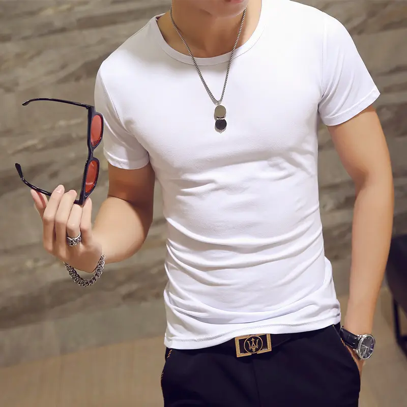 Men's White Cotton Round Neck T-Shirt - Image 26