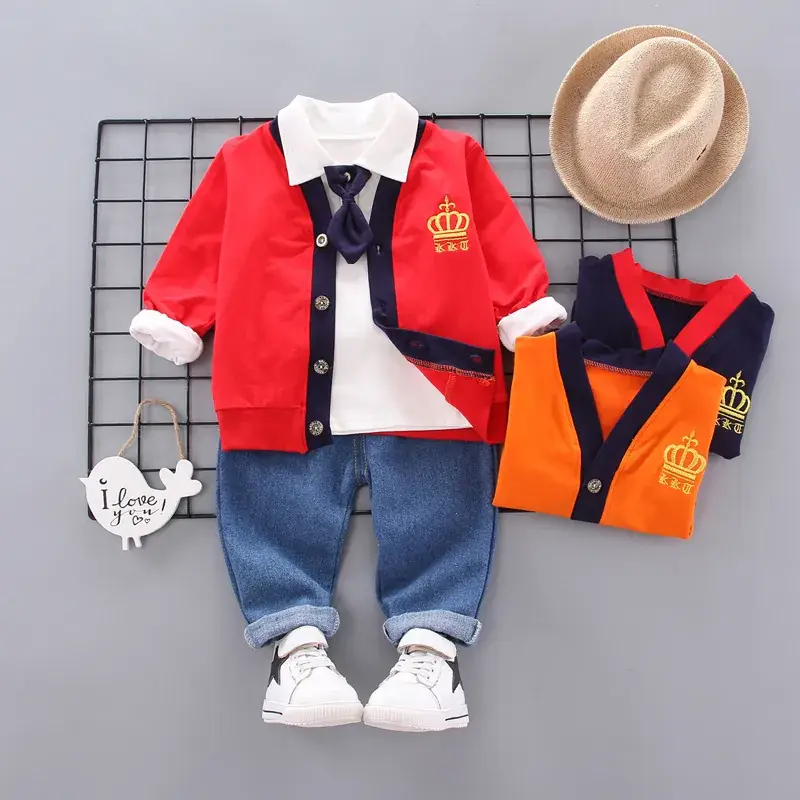 Kids Korean Style Hooded 3-Piece Suit Blue White - Image 4