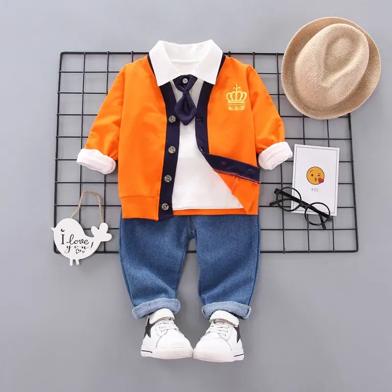 Kids Korean Style Hooded 3-Piece Suit Blue White - Image 6