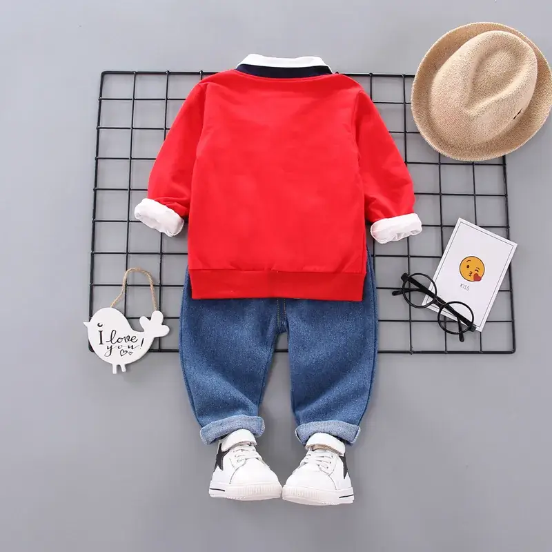 Kids Korean Style Hooded 3-Piece Suit Blue White - Image 7