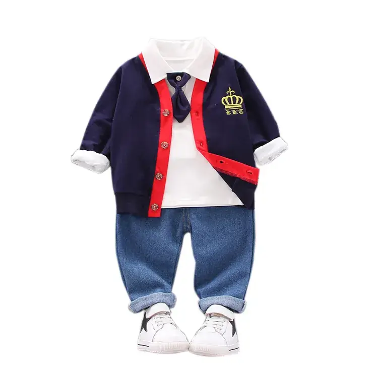 Kids Korean Style Hooded 3-Piece Suit Blue White - Image 8