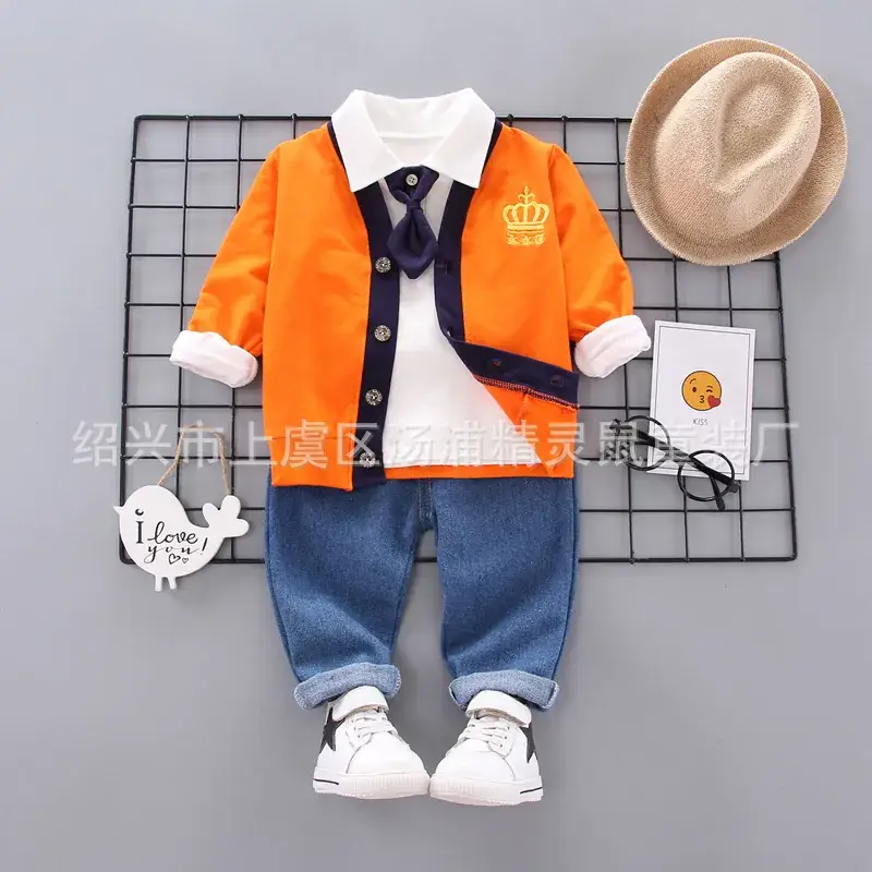 Kids Korean Style Hooded 3-Piece Suit Blue White - Image 2