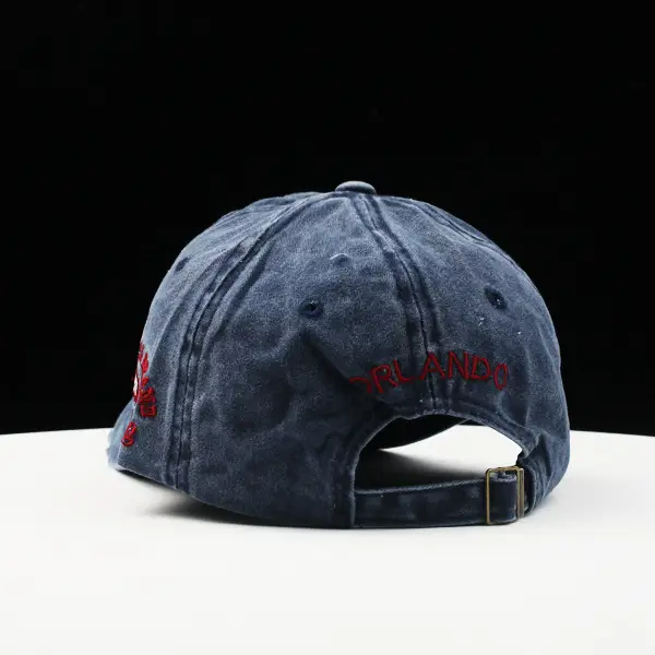 Korean Style Distressed Denim Peaked Cap with Embroidered Logo - Image 8