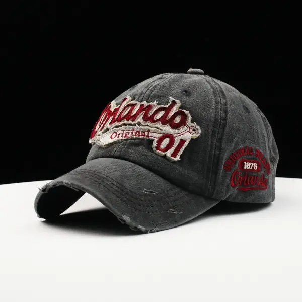 Korean Style Distressed Denim Peaked Cap with Embroidered Logo - Image 10