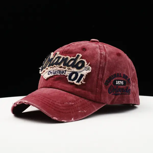 Korean Style Distressed Denim Peaked Cap with Embroidered Logo - Image 2