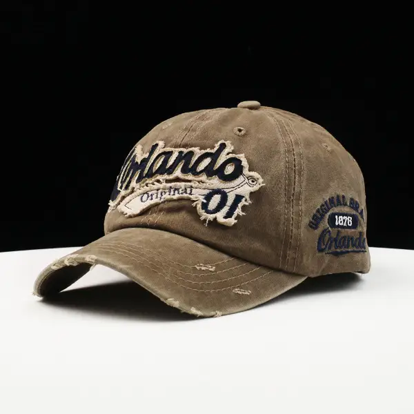 Korean Style Distressed Denim Peaked Cap with Embroidered Logo - Image 4