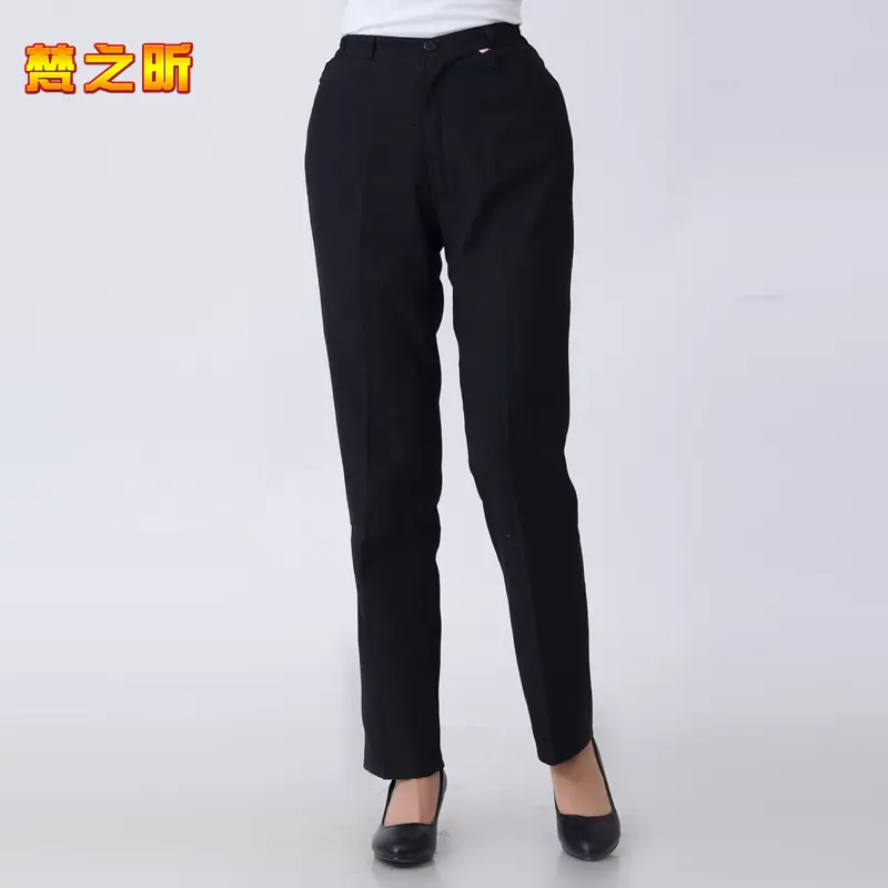 Black Elasticated Straight-Pit Work Pants for Women Large