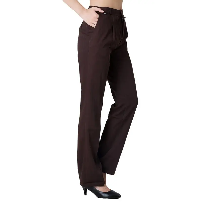 Black Elasticated Straight-Pit Work Pants for Women Large