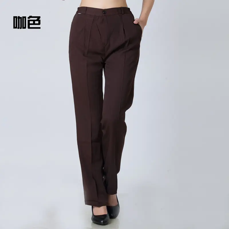 Black Elasticated Straight-Pit Work Pants for Women Large
