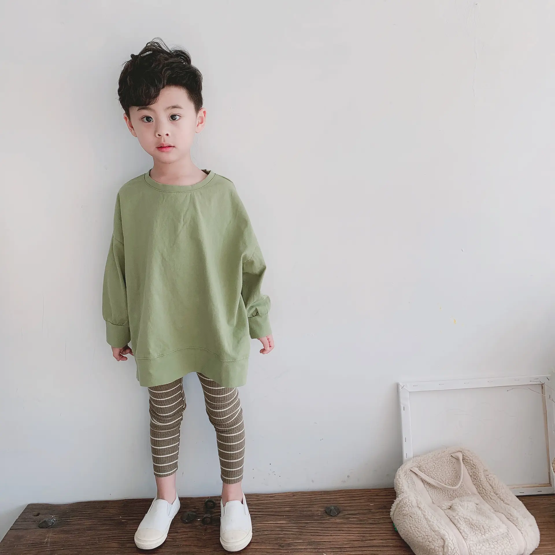 New Spring Long Sleeve T-Shirt for Girls & Boys Solid Green