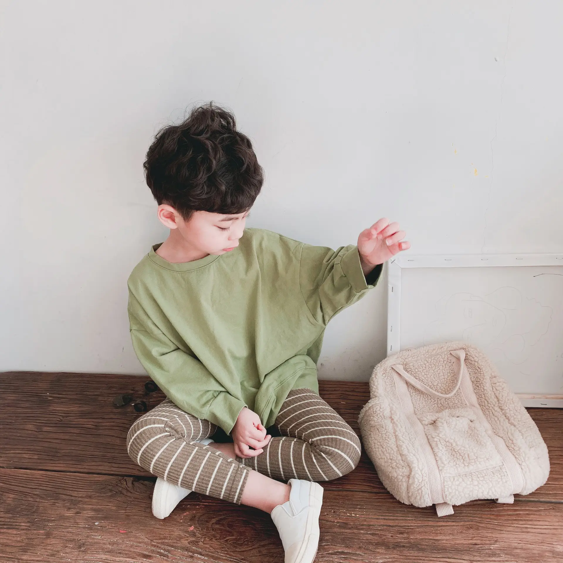 New Spring Long Sleeve T-Shirt for Girls & Boys Solid Green