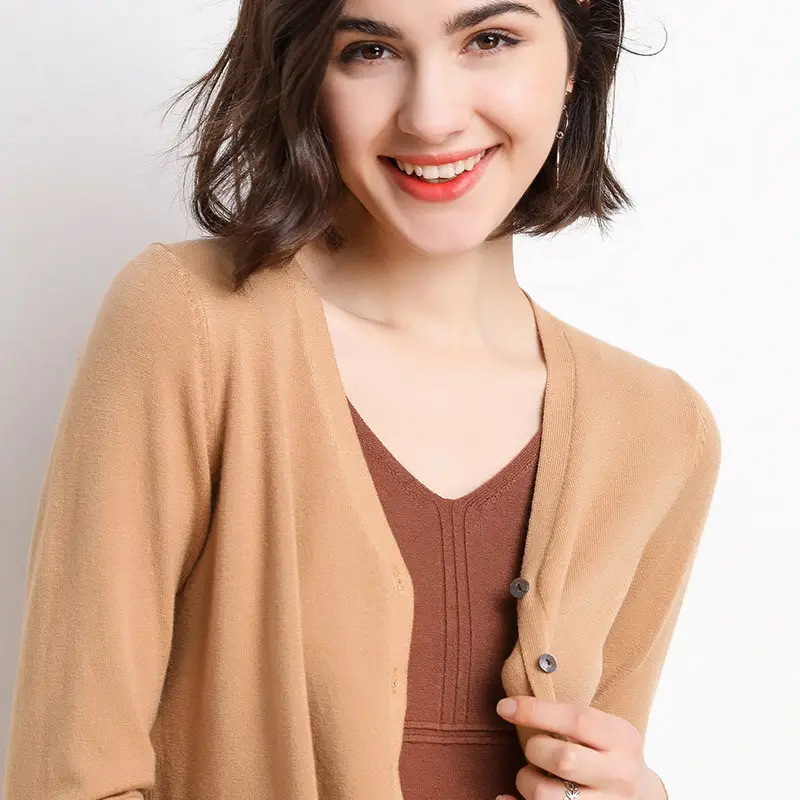 Women Red Long Sleeve Knitted Cardigan Large - Image 10