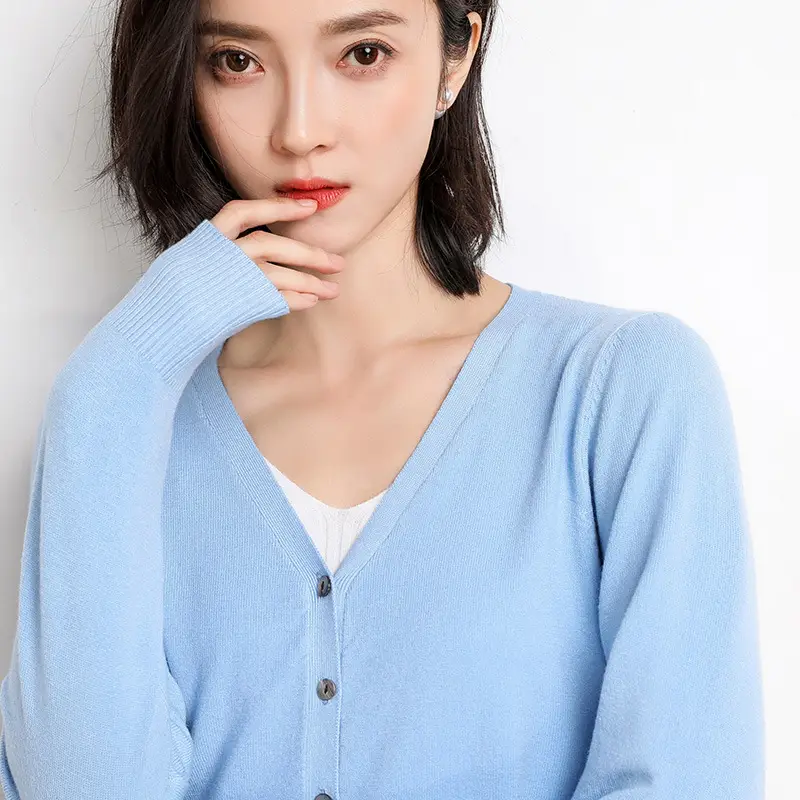 Women Red Long Sleeve Knitted Cardigan Large - Image 11