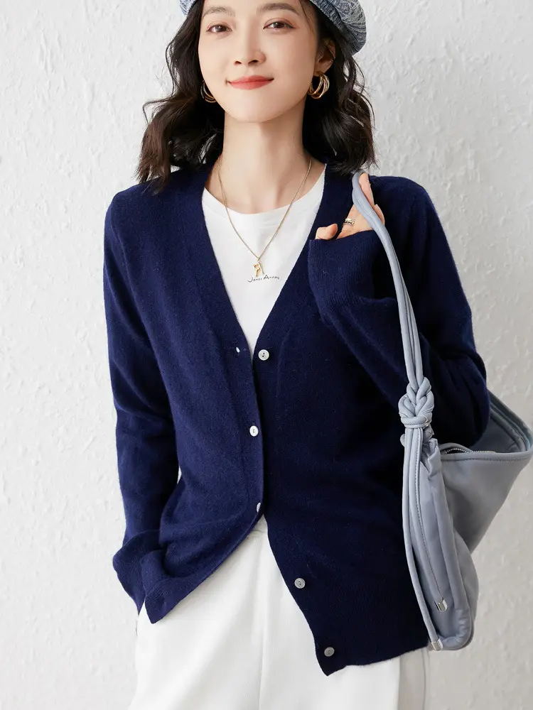 Women Red Long Sleeve Knitted Cardigan Large - Image 15