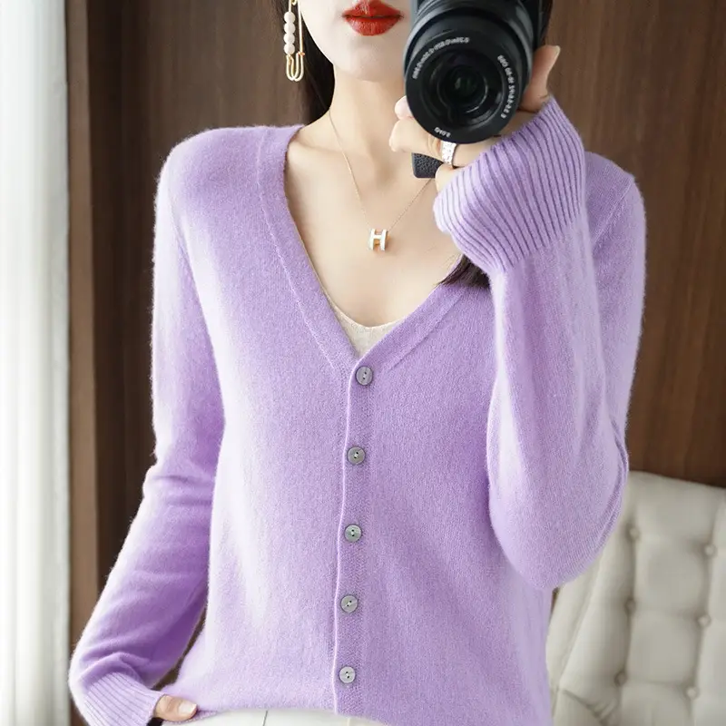 Women Red Long Sleeve Knitted Cardigan Large - Image 19
