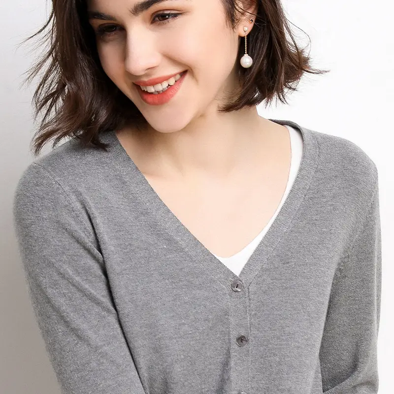 Women Red Long Sleeve Knitted Cardigan Large - Image 2