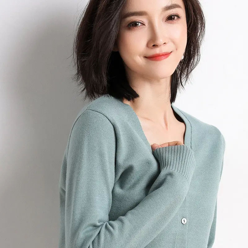 Women Red Long Sleeve Knitted Cardigan Large - Image 4