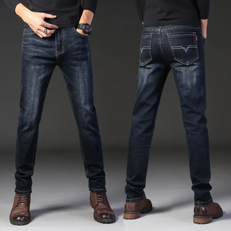 Men's Blue Slim Fit Elastic Jeans Business Casual