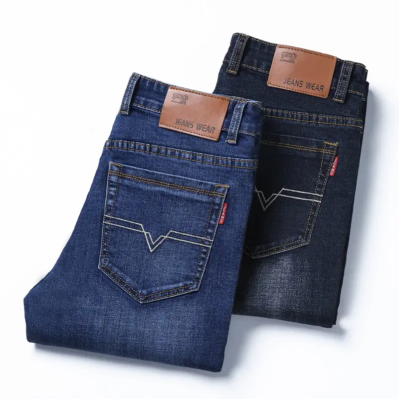 Men's Blue Slim Fit Elastic Jeans Business Casual