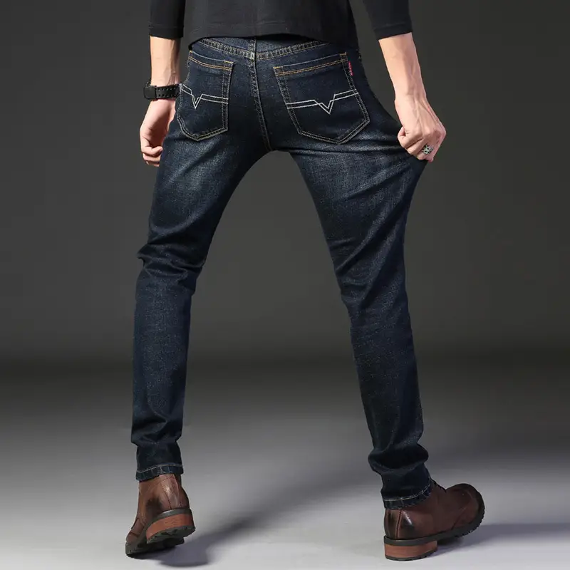 Men's Blue Slim Fit Elastic Jeans Business Casual
