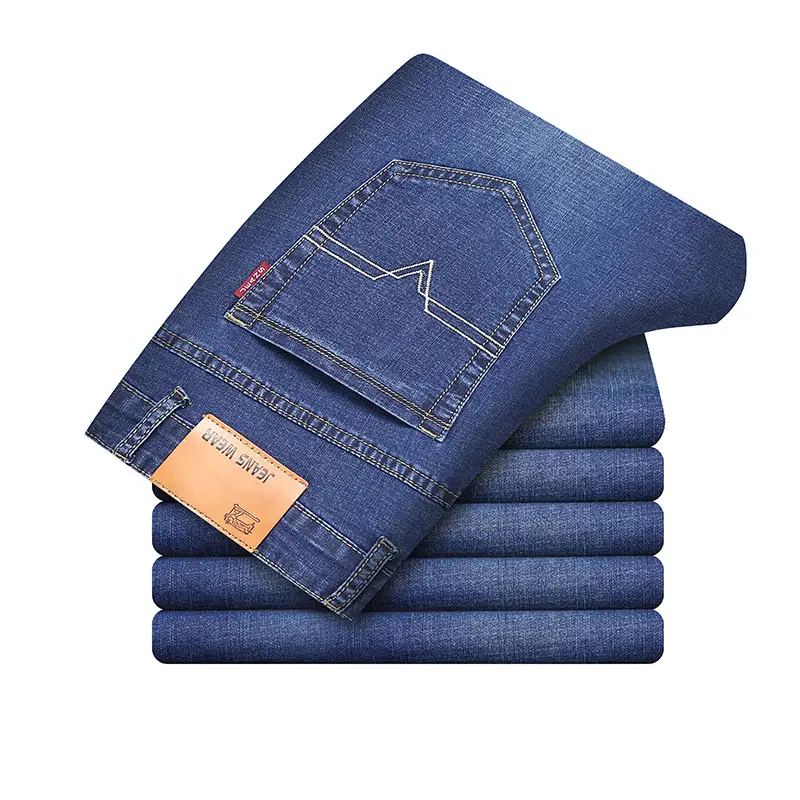 Men's Blue Slim Fit Elastic Jeans Business Casual