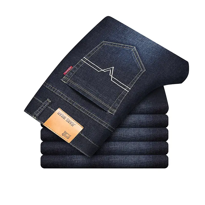 Men's Blue Slim Fit Elastic Jeans Business Casual