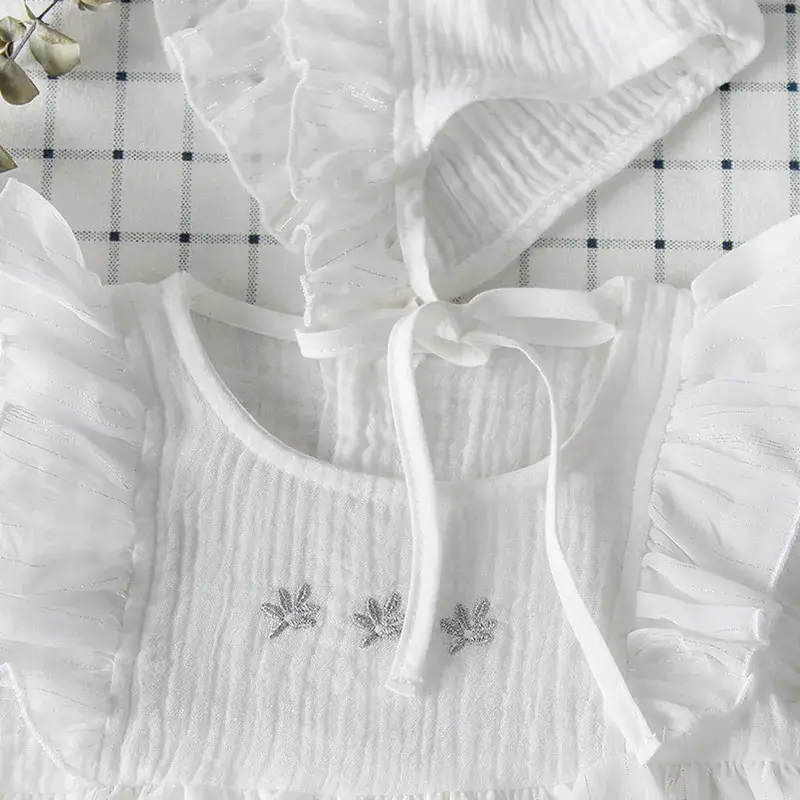 White Embroidered Baby Hood with Snap Closure - Image 4