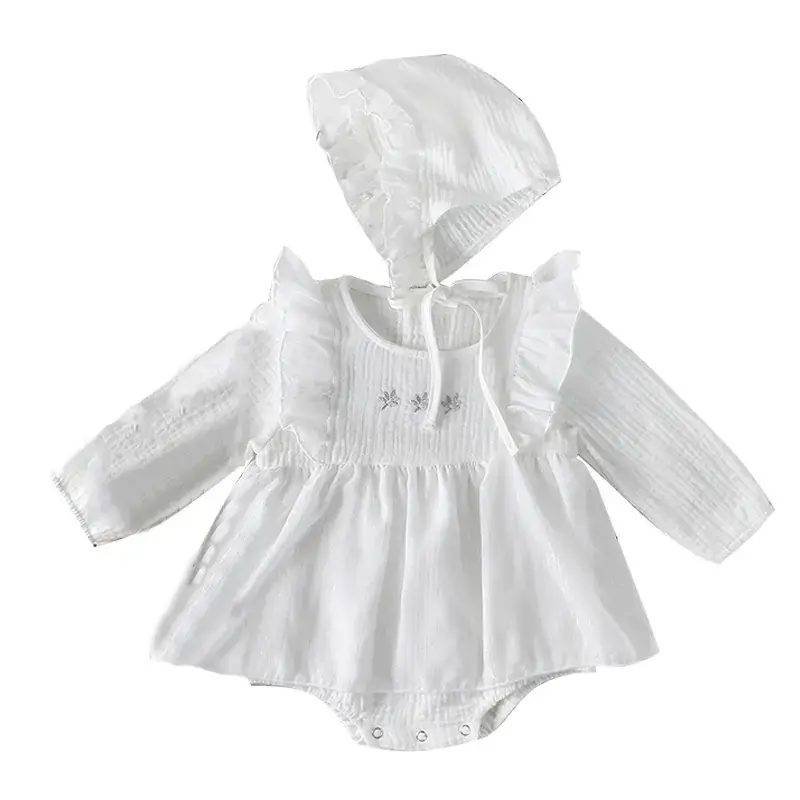 White Embroidered Baby Hood with Snap Closure - Image 7