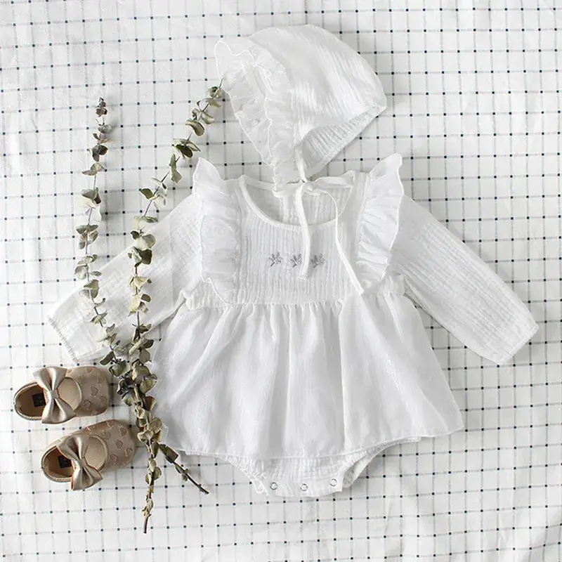 White Embroidered Baby Hood with Snap Closure - Image 2