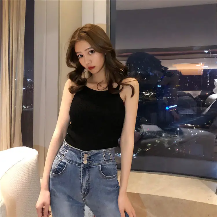 Women Black Jersey Top with Jeans Set for Summer — feature 44