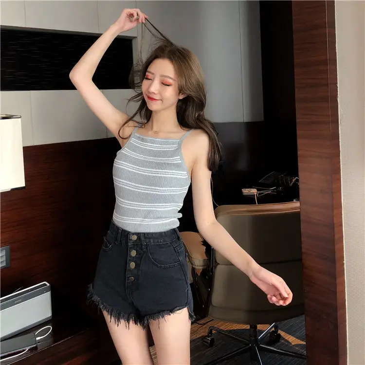 Women Black Jersey Top with Jeans Set for Summer — feature 49