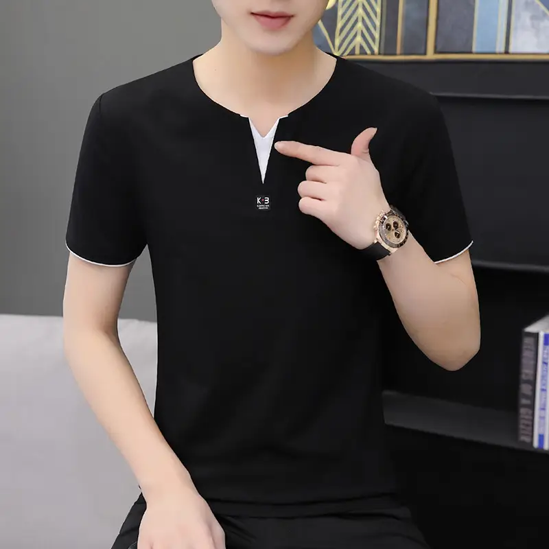 Men's Black Japanese Style Short Sleeve T-Shirt