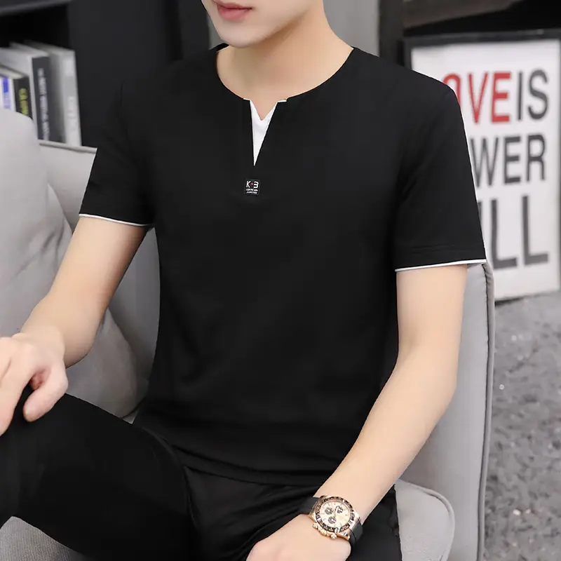 Men's Black Japanese Style Short Sleeve T-Shirt