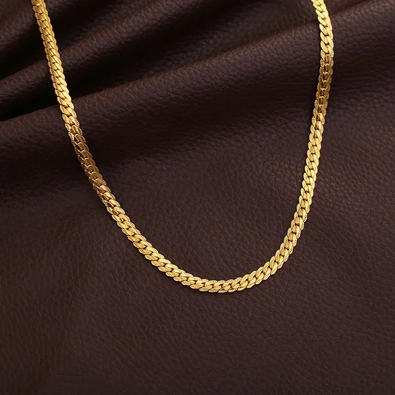 Personalized Men's European Necklace 4MM Side Embossed 18K — feature 2