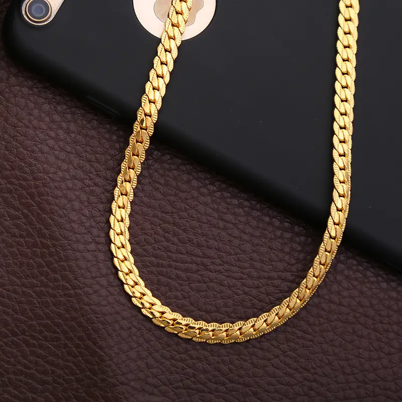 Personalized Men's European Necklace 4MM Side Embossed 18K — feature 3
