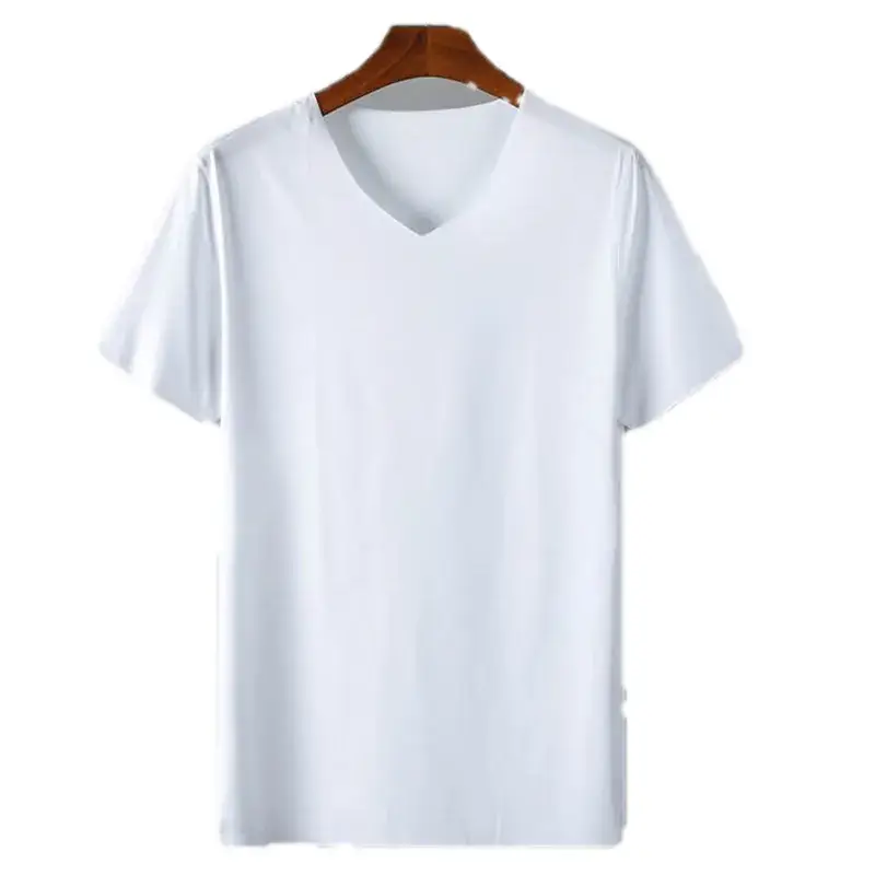 Men Slim Fit V-Neck T-Shirt Light Blue Plus Size - Image 11