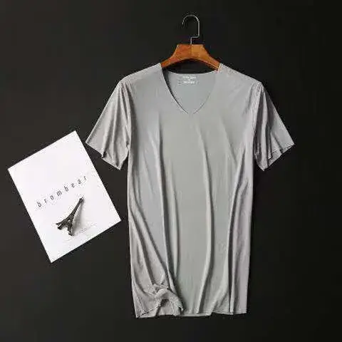 Men Slim Fit V-Neck T-Shirt Light Blue Plus Size - Image 2