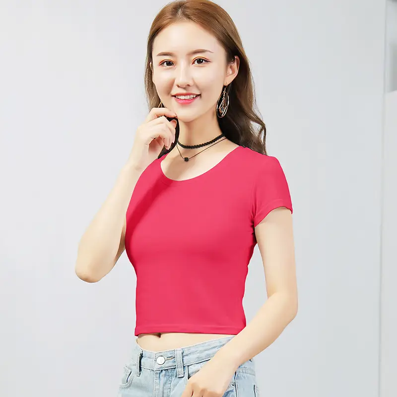 Women Cropped Short Sleeve T-Shirt Grey Korean Style