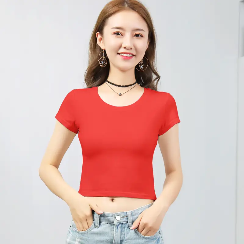 Women Cropped Short Sleeve T-Shirt Grey Korean Style