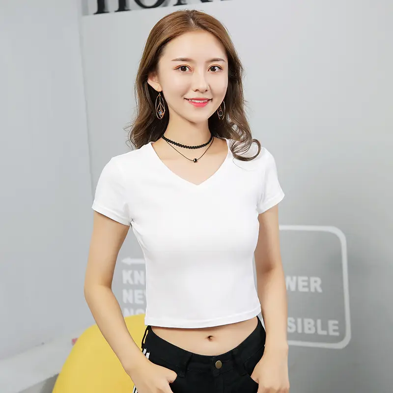 Women Cropped Short Sleeve T-Shirt Grey Korean Style